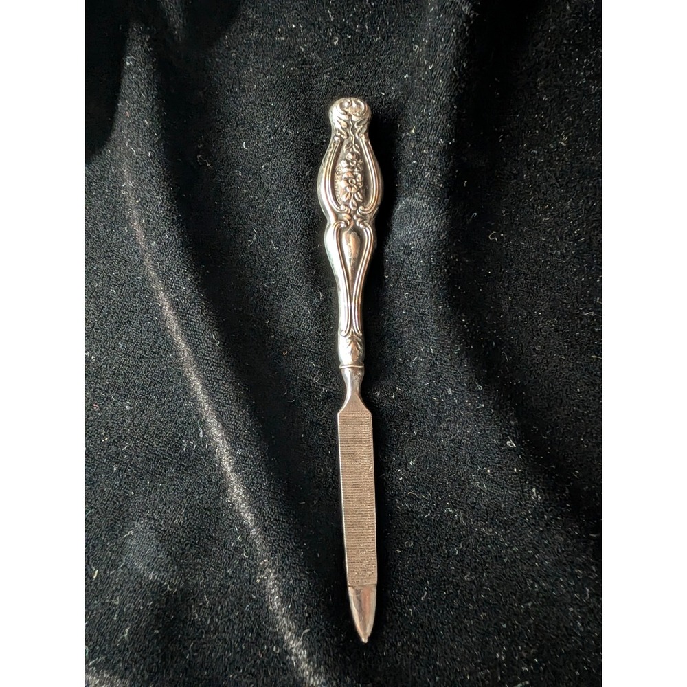 Vintage Alvin Sterling Silver Floral Repousse Handle Nail File Antique Vanity